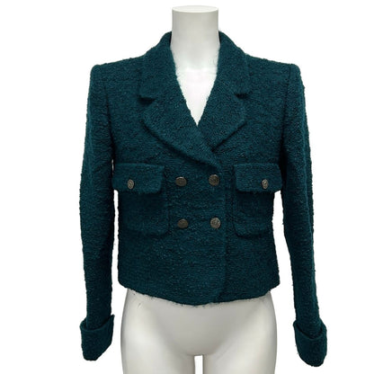 Chanel Jacket 36 S Green Long Sleeve Winter Autumn Shoulder Pad Wool