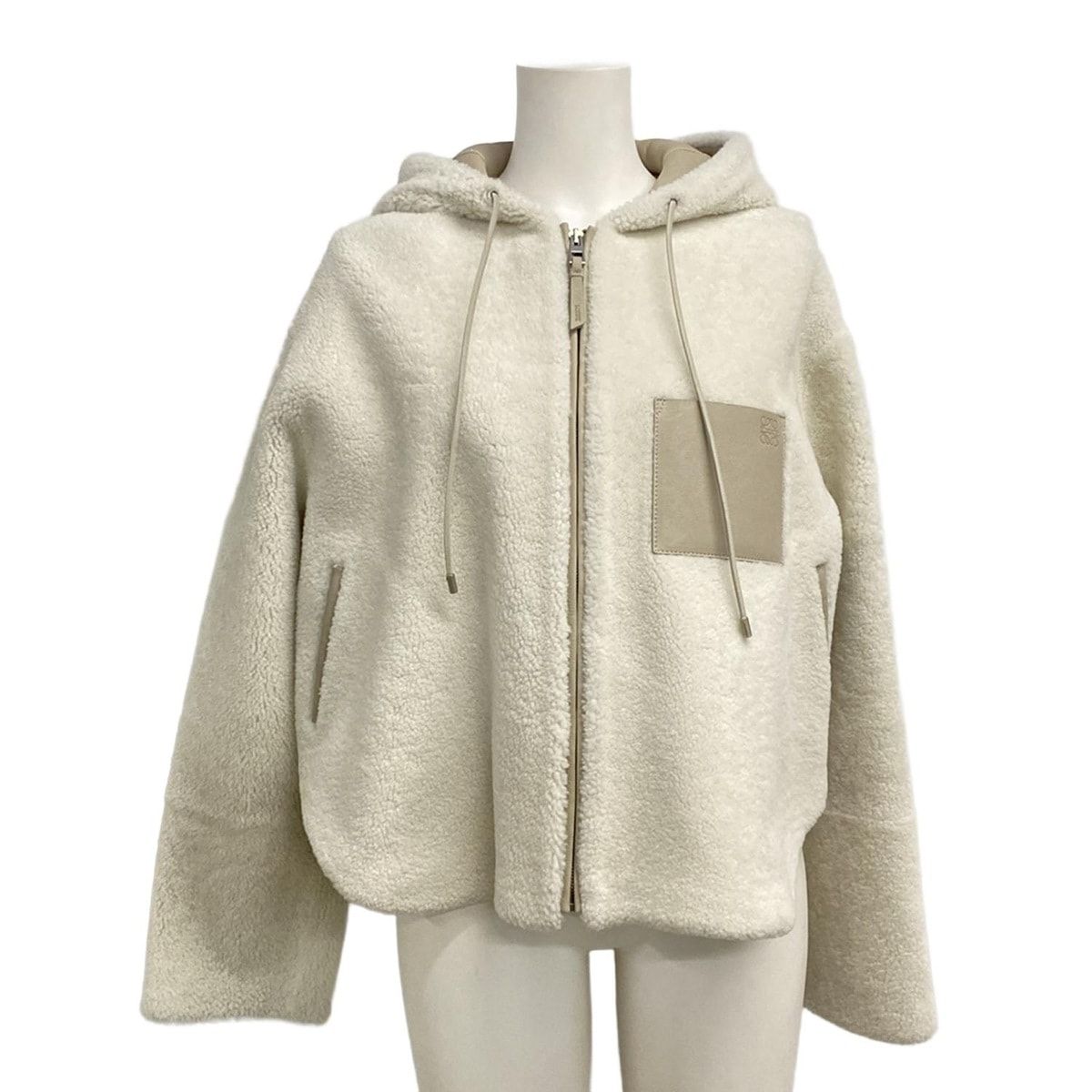 Loewe Jacket 38 M Ivory Beige Long Sleeve Shearling Winter Leather
