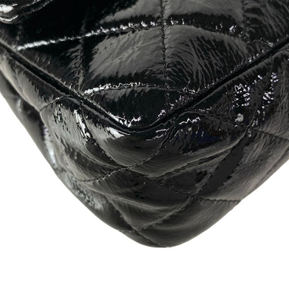 Chanel Shoulder Bag Double Flap Quilted Black Chain Matte Silver Leather — view 7