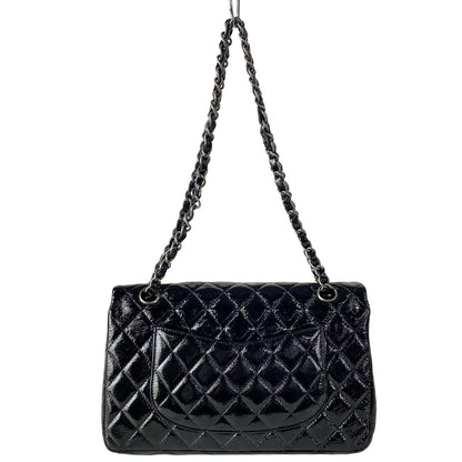 Chanel Shoulder Bag Double Flap Quilted Black Chain Matte Silver Leather — view 3