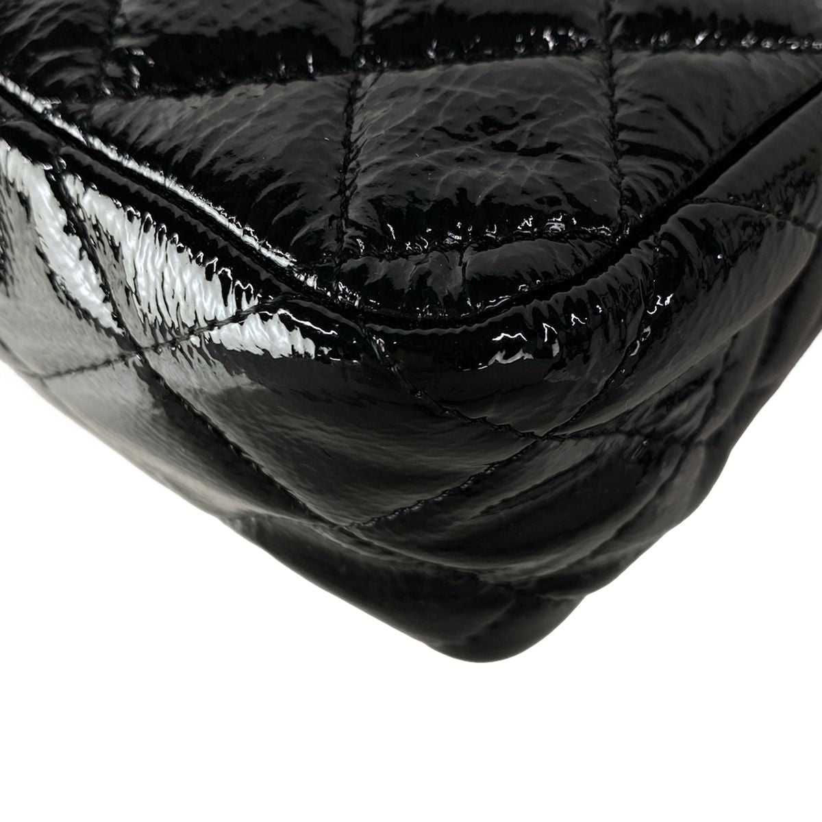 Chanel Shoulder Bag Double Flap Quilted Black Chain Matte Silver Leather — view 8