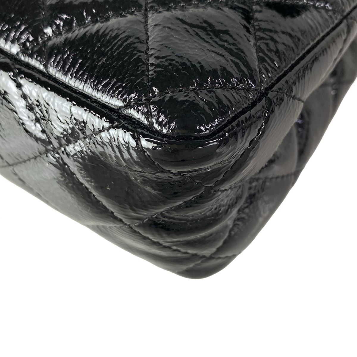 Chanel Shoulder Bag Double Flap Quilted Black Chain Matte Silver Leather — view 6