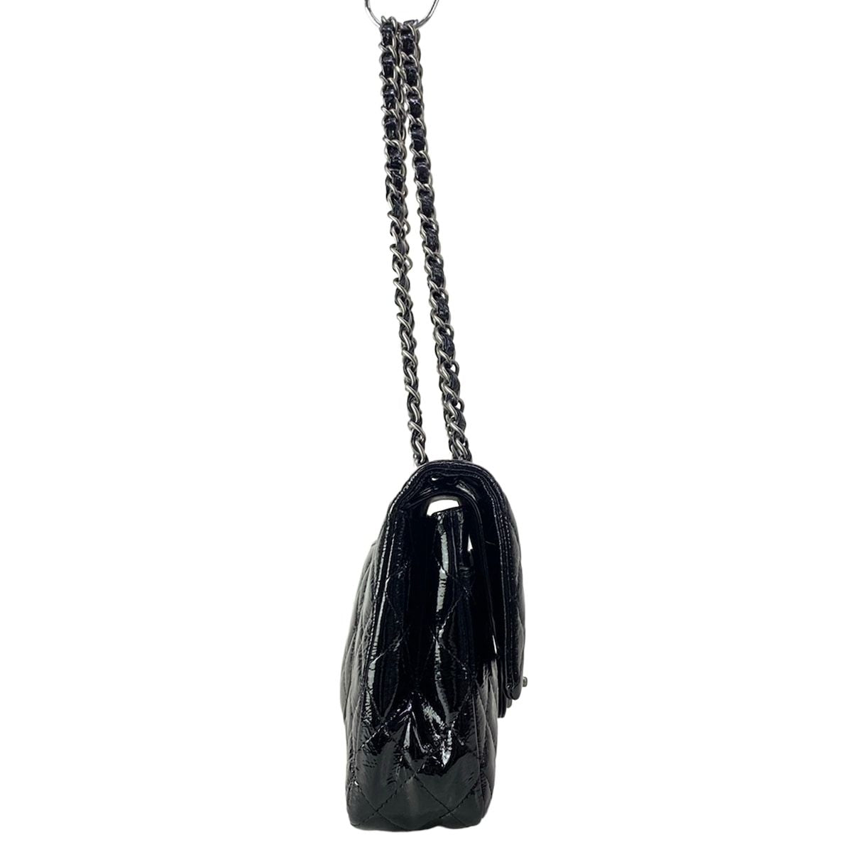 Chanel Shoulder Bag Double Flap Quilted Black Chain Matte Silver Leather — view 2