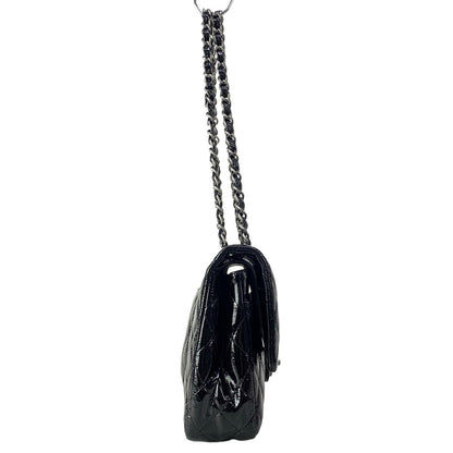 Chanel Shoulder Bag Double Flap Quilted Black Chain Matte Silver Leather — view 2