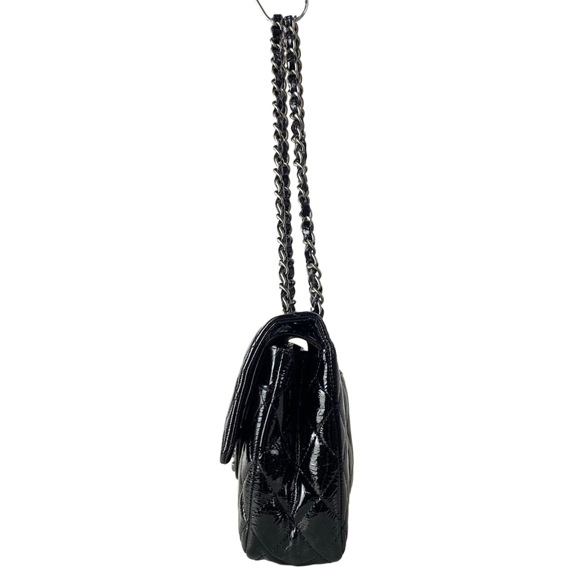 Chanel Shoulder Bag Double Flap Quilted Black Chain Matte Silver Leather — view 4