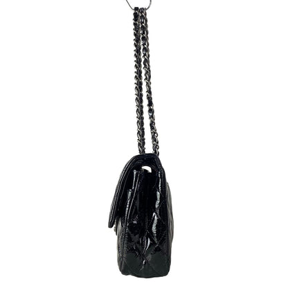 Chanel Shoulder Bag Double Flap Quilted Black Chain Matte Silver Leather — view 4
