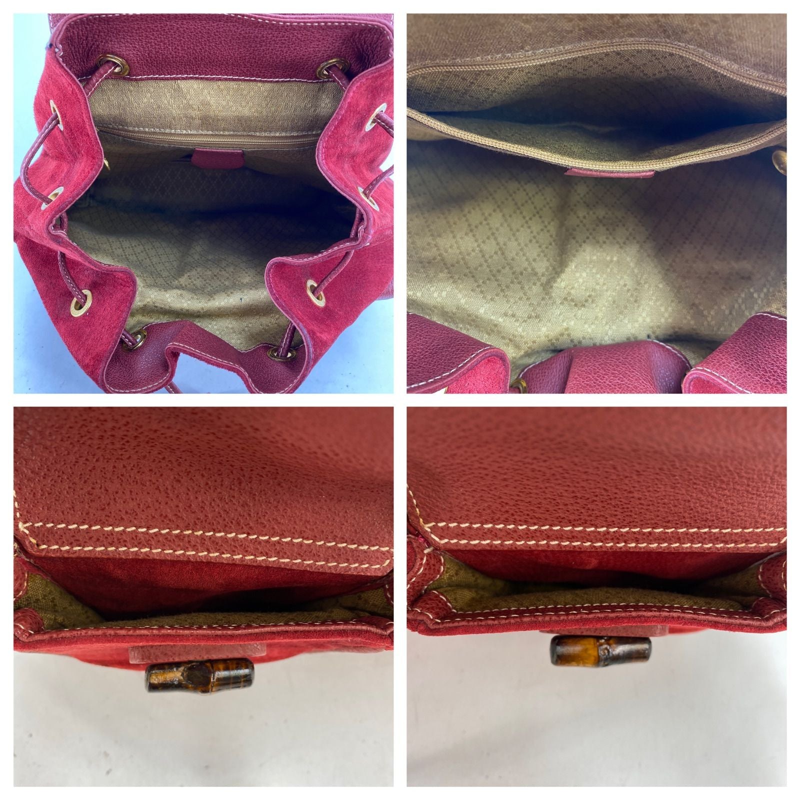 Gucci Backpack Suede Red Travel Business Bamboo — view 8