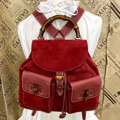 Gucci Backpack Suede Red Travel Business Bamboo — view 3