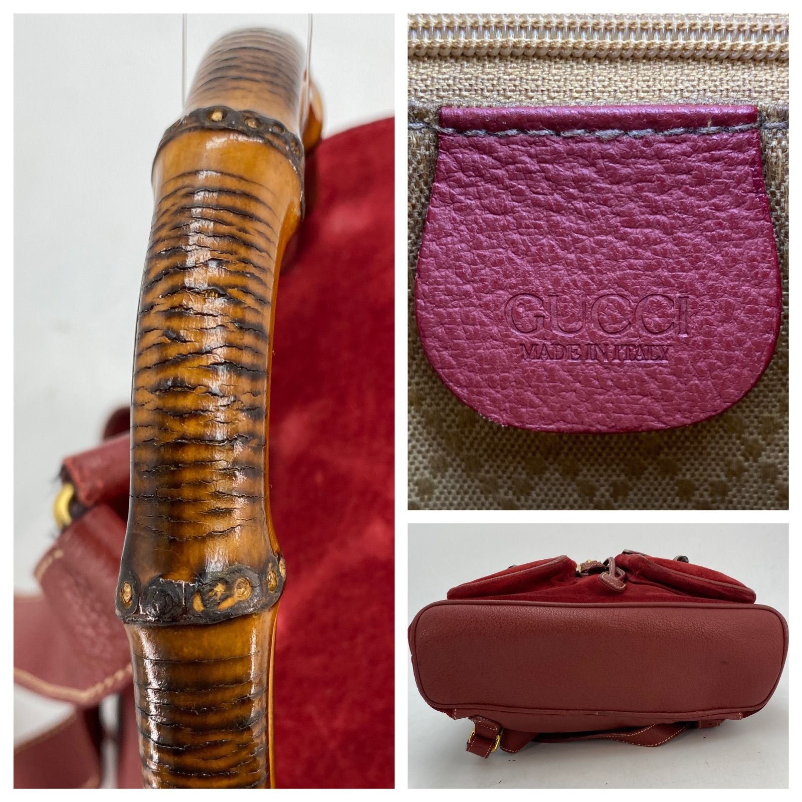 Gucci Backpack Suede Red Travel Business Bamboo — view 4