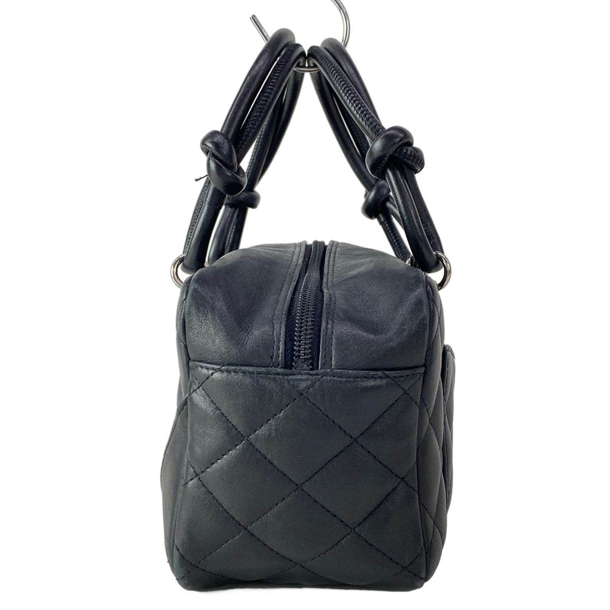 Chanel Cambon Line Mini Bowling Bag Black Silver Leather Lambskin — view 4
