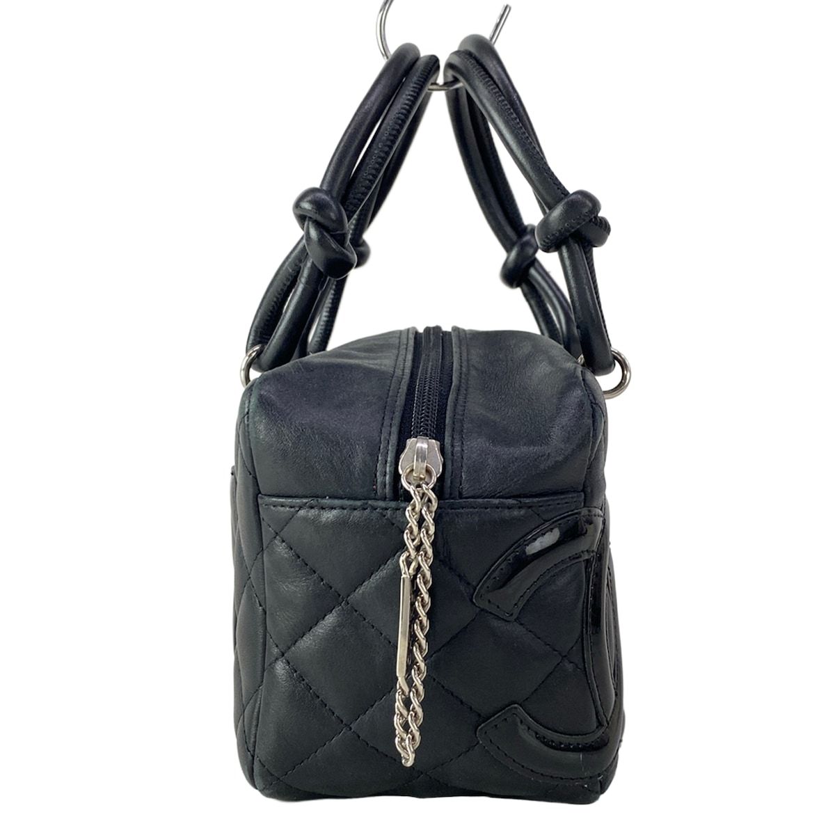 Chanel Cambon Line Mini Bowling Bag Black Silver Leather Lambskin — view 2