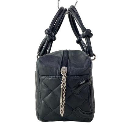 Chanel Cambon Line Mini Bowling Bag Black Silver Leather Lambskin — view 2