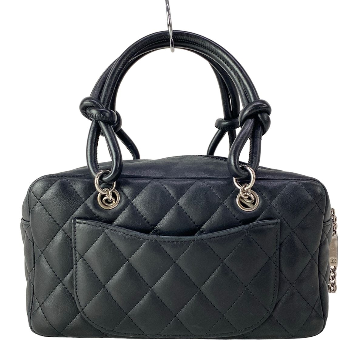 Chanel Cambon Line Mini Bowling Bag Black Silver Leather Lambskin — view 3