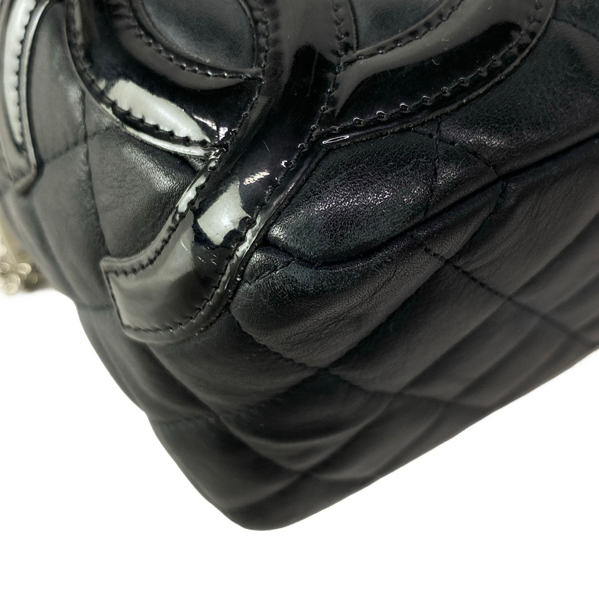 Chanel Cambon Line Mini Bowling Bag Black Silver Leather Lambskin — view 7