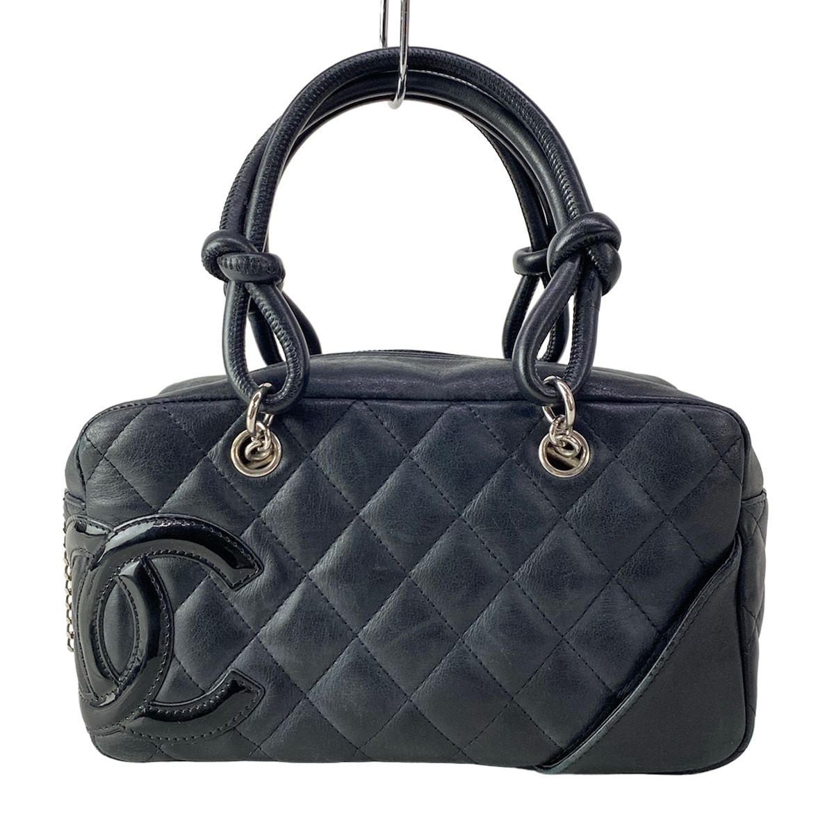 Chanel Cambon Line Mini Bowling Bag Black Silver Leather Lambskin