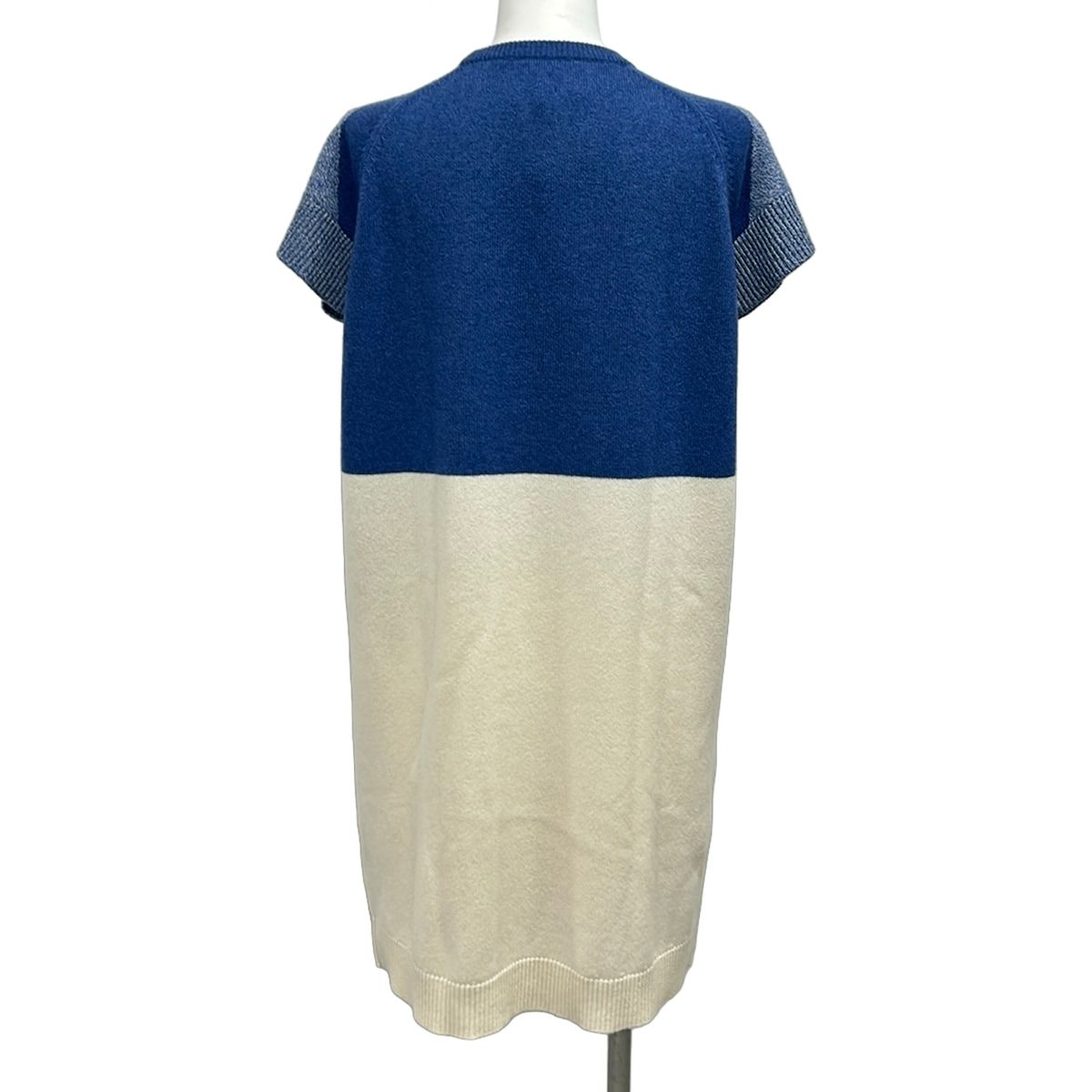 Hermes Dress 36 S Blue Ivory Short Sleeve Knee Length Cashmere — view 2