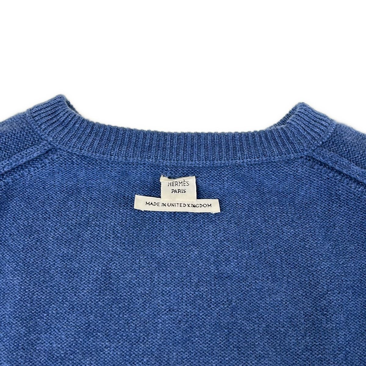 Hermes Dress 36 S Blue Ivory Short Sleeve Knee Length Cashmere — view 6