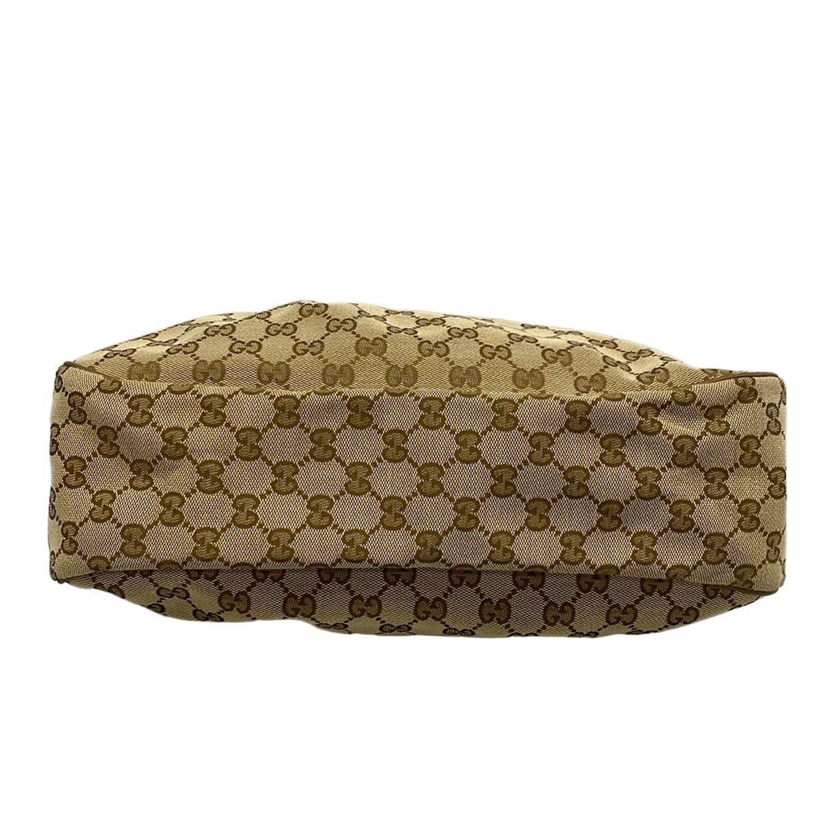 Gucci Shoulder Bag Ski GG Pattern Beige Dark Brown Leather — view 5