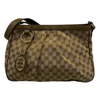 Gucci Shoulder Bag Ski GG Pattern Beige Dark Brown Leather
