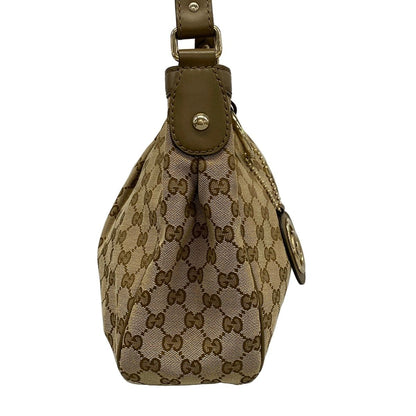 Gucci Shoulder Bag Ski GG Pattern Beige Dark Brown Leather — view 2