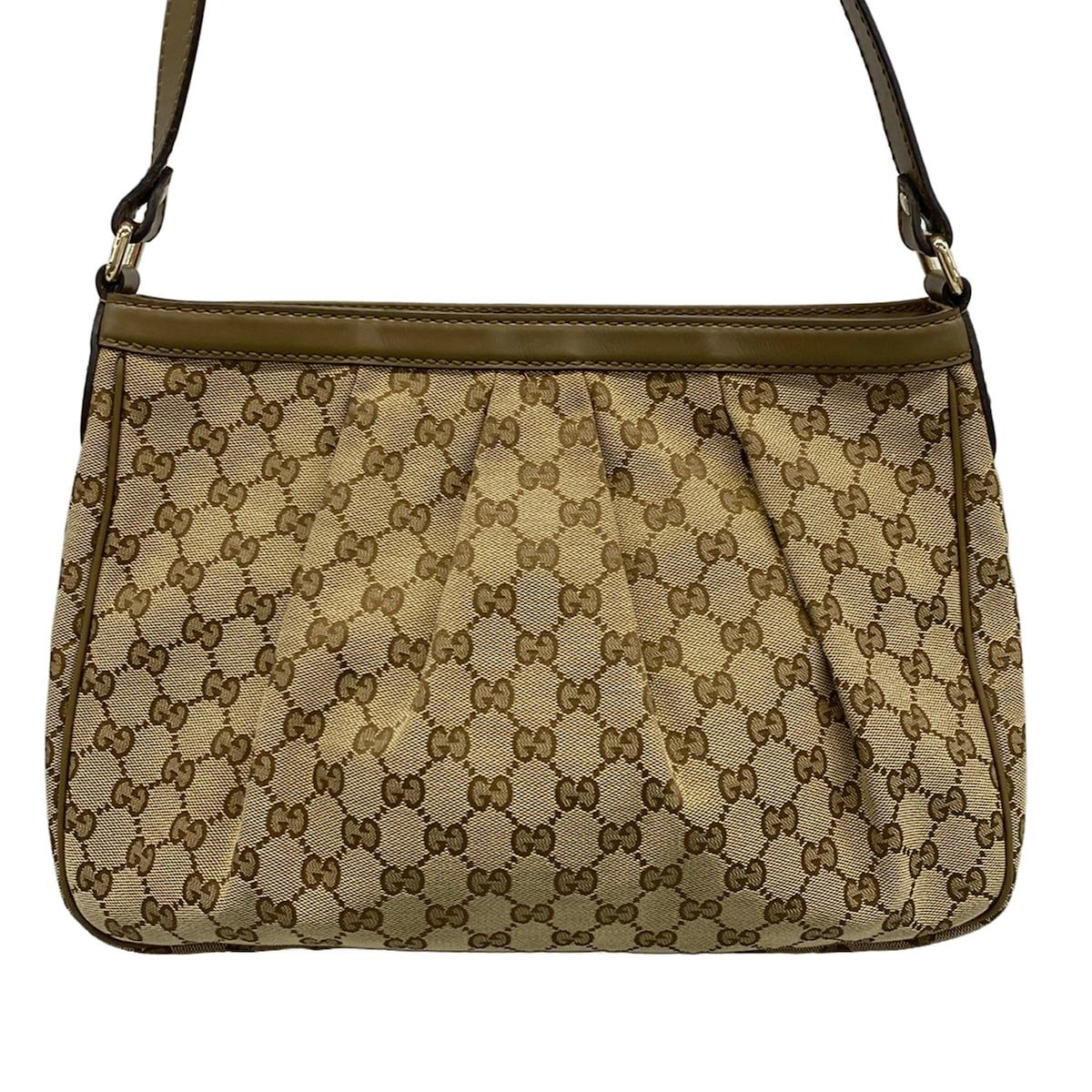 Gucci Shoulder Bag Ski GG Pattern Beige Dark Brown Leather — view 3