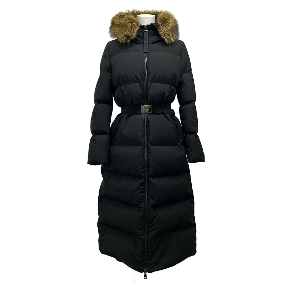 Moncler Down Coat 1 S Guimauve Black Long Sleeve Faux Fur Winter