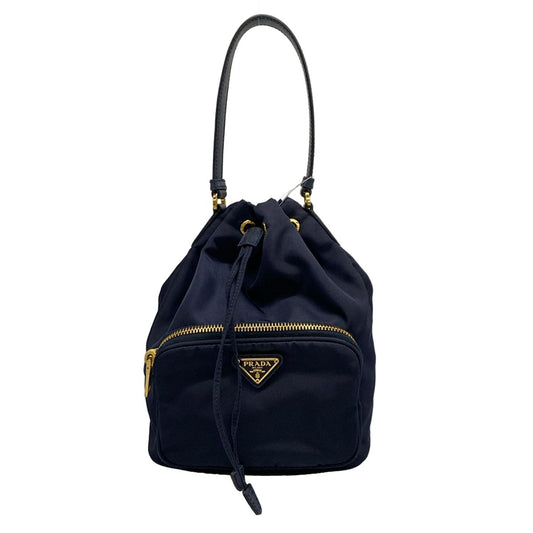 Prada Duet Dark Navy Drawstring Mini Bag Leather