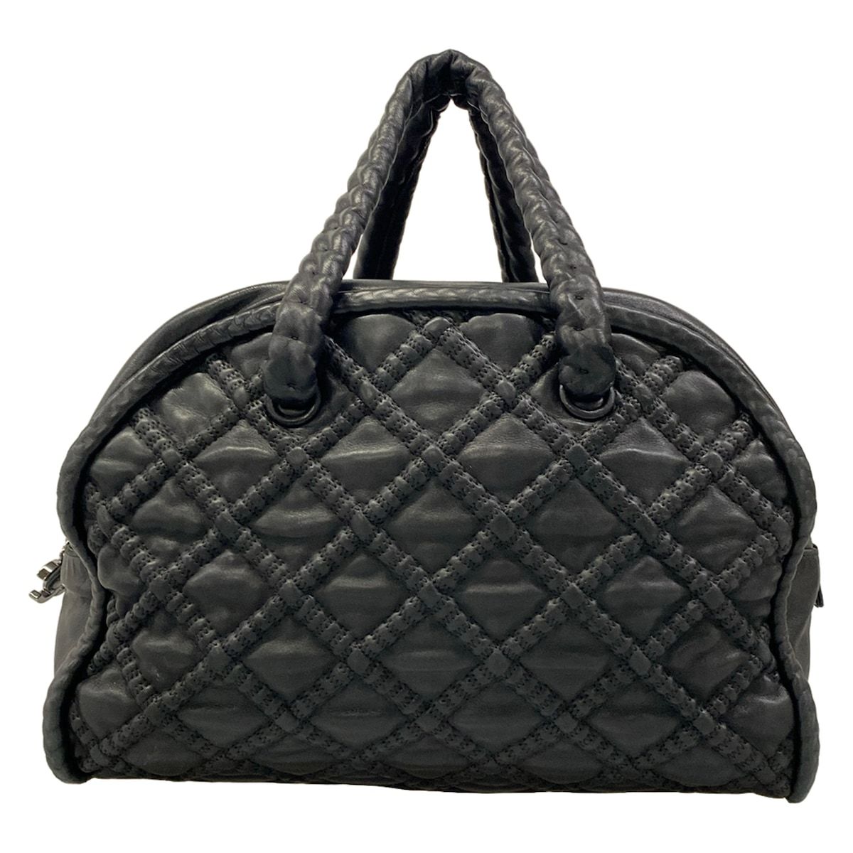 Chanel Handbag Black Silver Hidden Chain Bowler Bag Lambskin