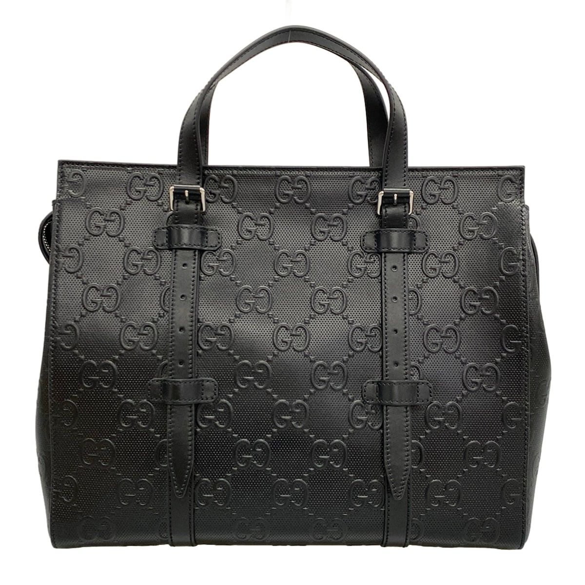 Gucci Handbag GG Embossed Black Leather