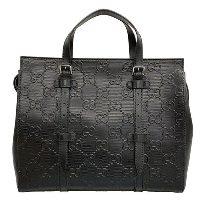 Gucci Handbag GG Embossed Black Leather