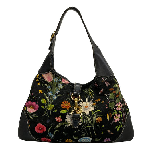 Gucci Shoulder Bag Jackie Bouvier Flora Black Pink Multi Leather