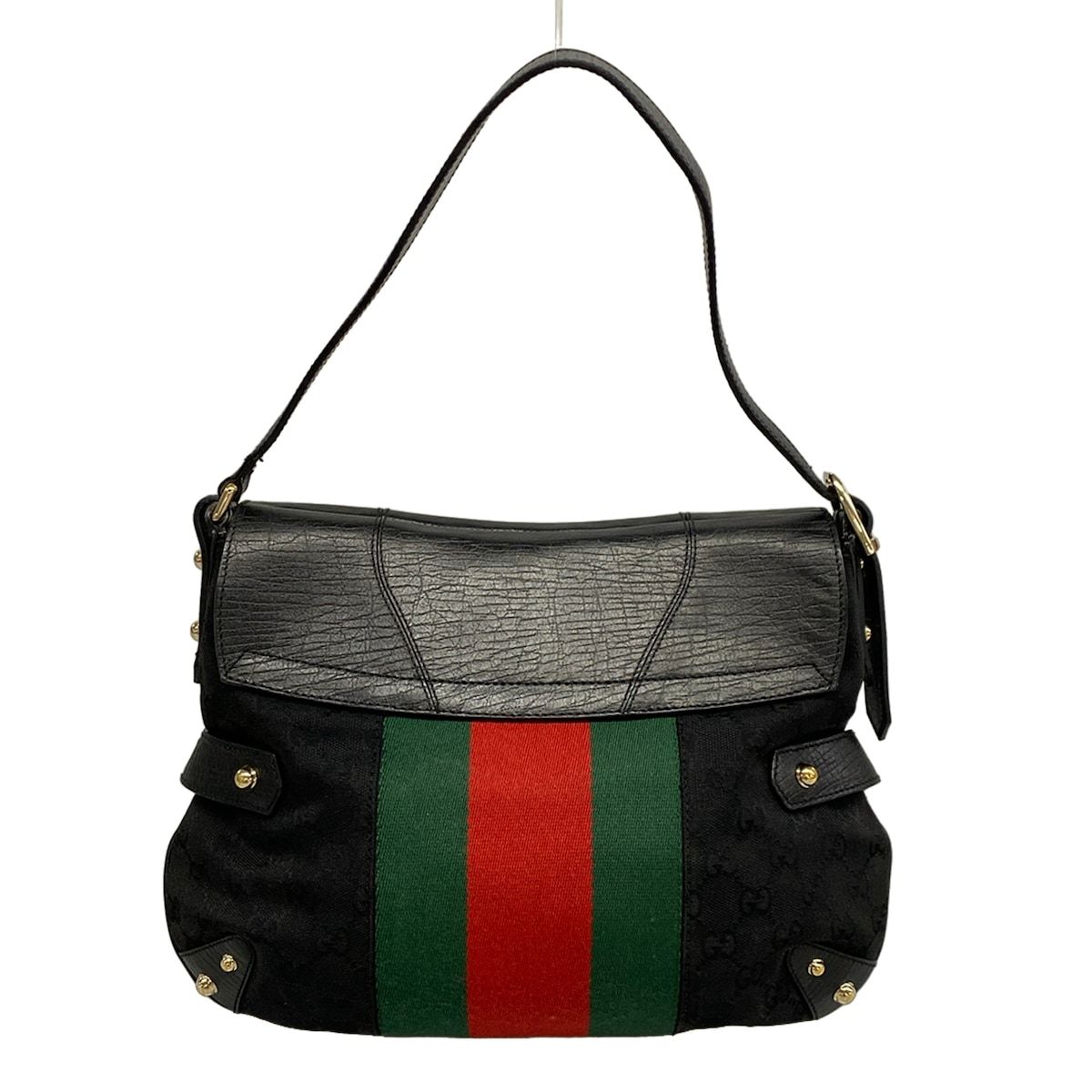 Gucci Shoulder Bag Horsebit Sherry GG Pattern Black Leather — view 3