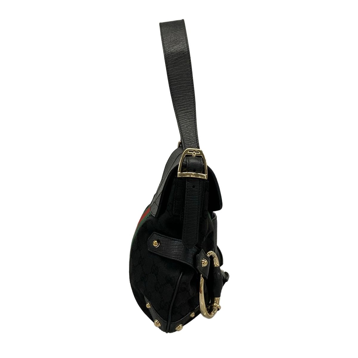 Gucci Shoulder Bag Horsebit Sherry GG Pattern Black Leather — view 2