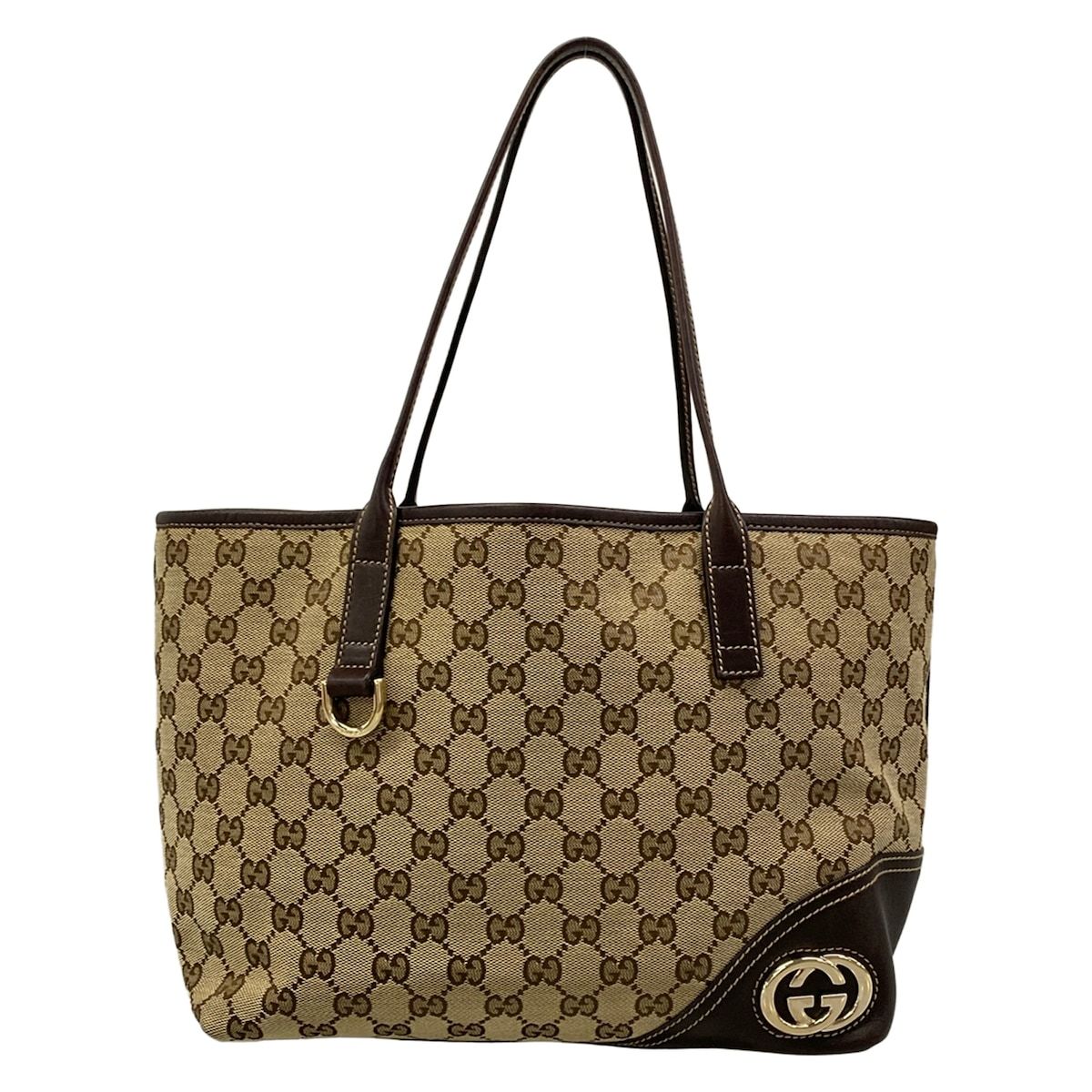 Gucci Tote New Britt GG Pattern Dark Brown Beige Leather