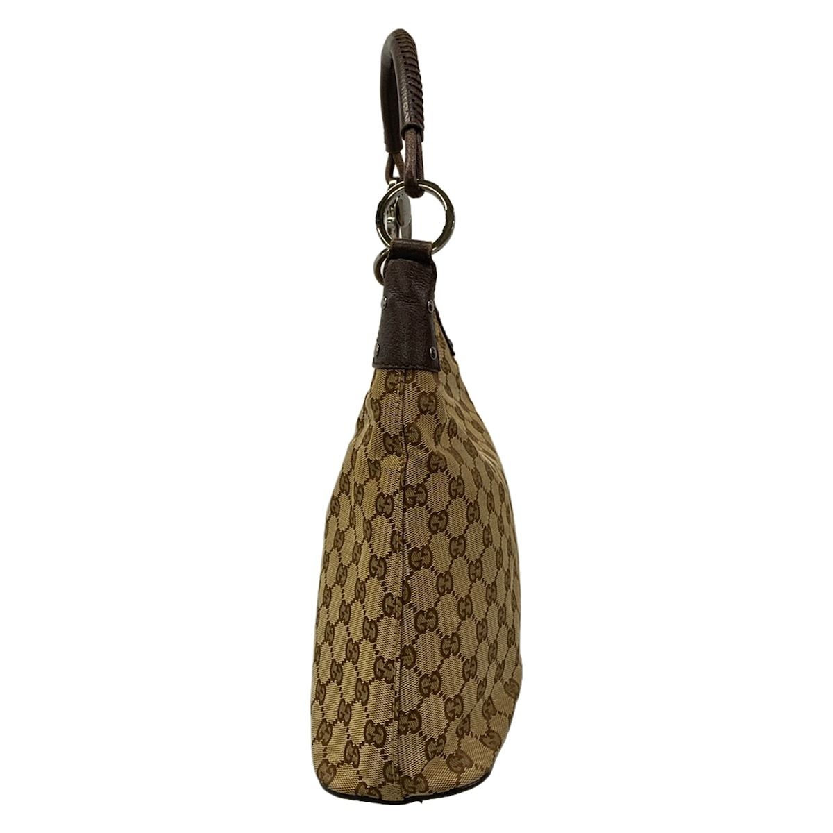 Gucci Shoulder Bag GG Pattern Beige Dark Brown Leather — view 4