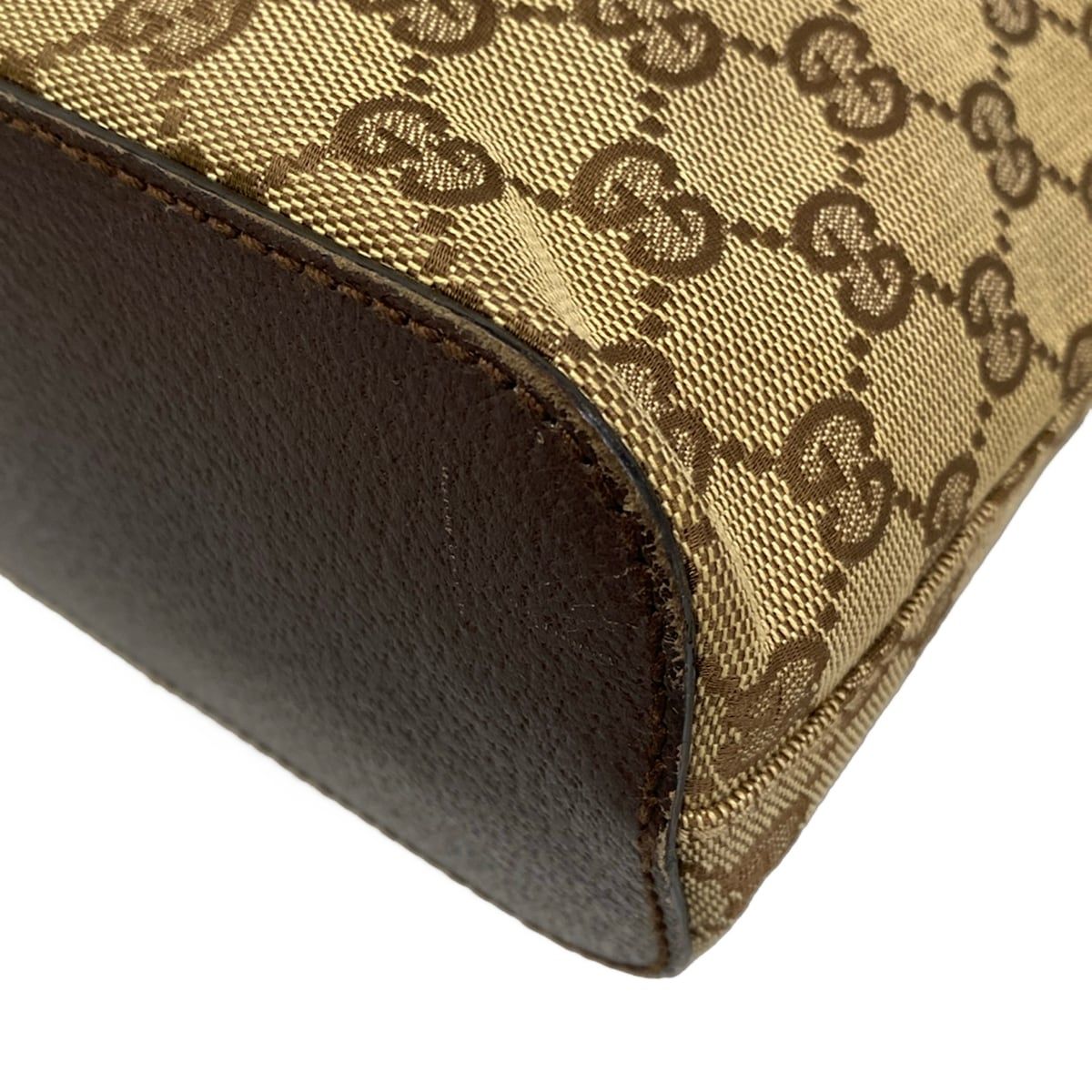 Gucci Shoulder Bag GG Pattern Beige Dark Brown Leather — view 6