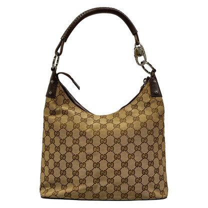 Gucci Shoulder Bag GG Pattern Beige Dark Brown Leather — view 3