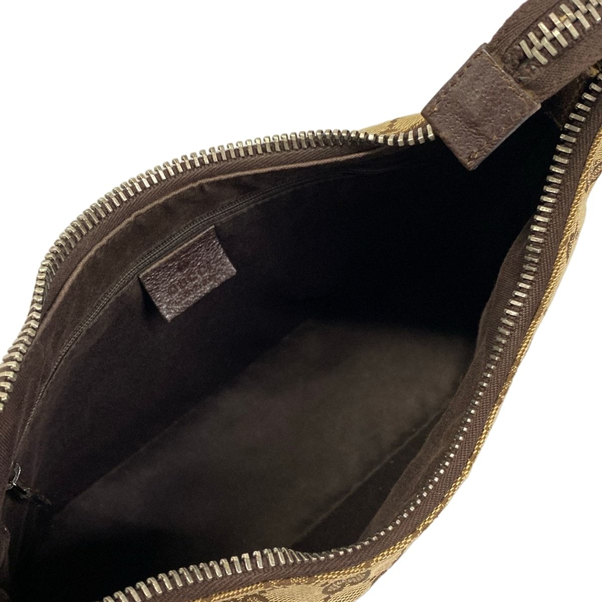 Gucci Shoulder Bag GG Pattern Beige Dark Brown Leather — view 7