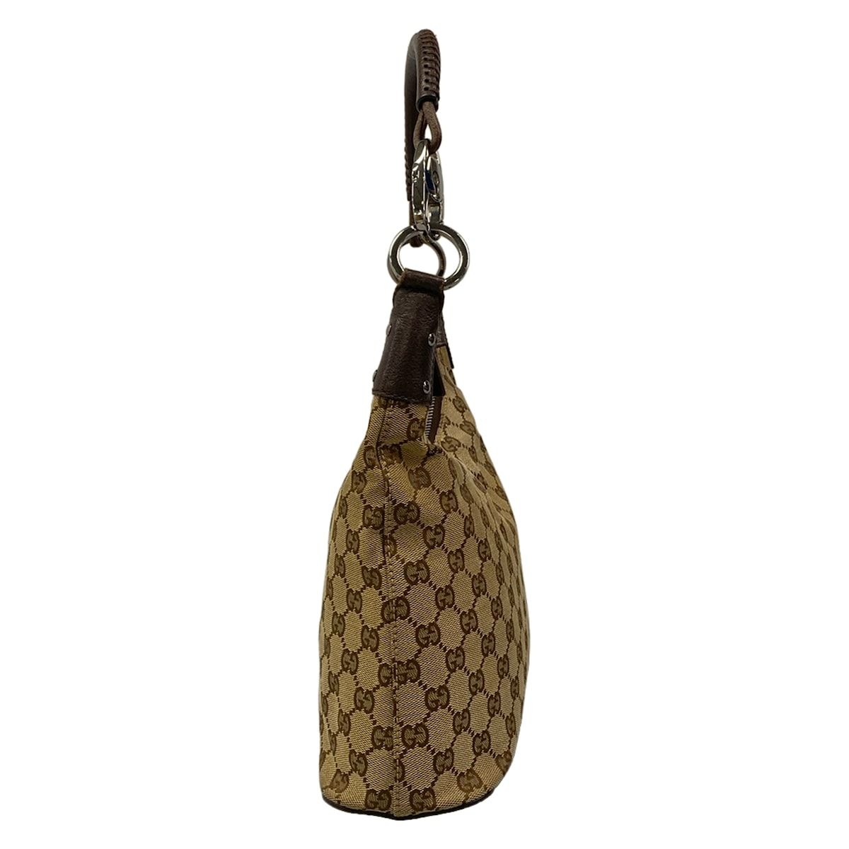Gucci Shoulder Bag GG Pattern Beige Dark Brown Leather — view 2