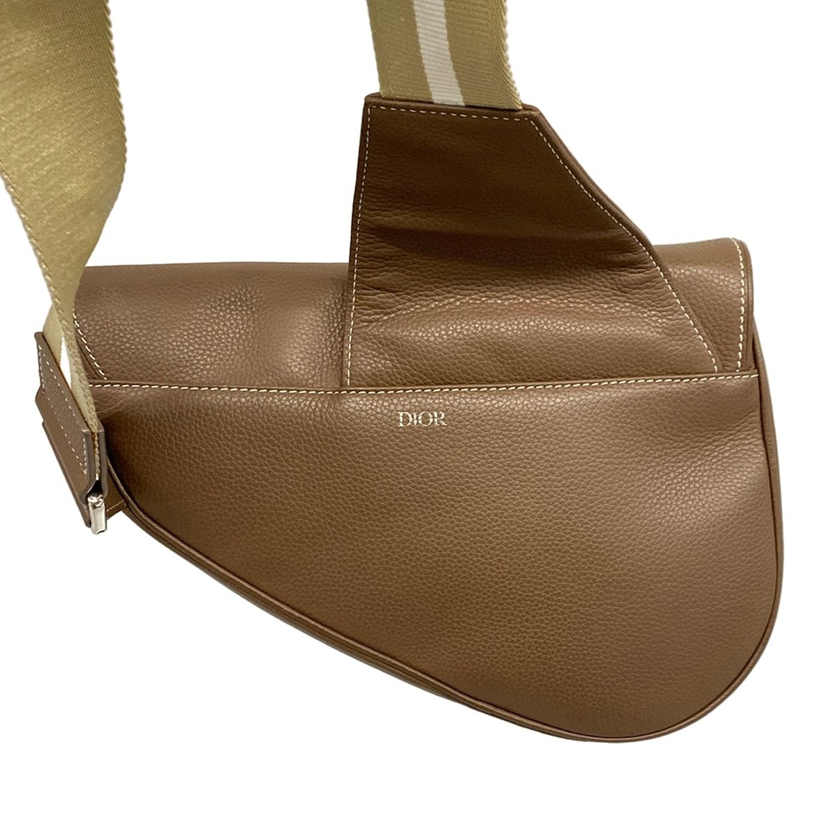 Dior Shoulder Bag Brown Khaki White Leather — view 3