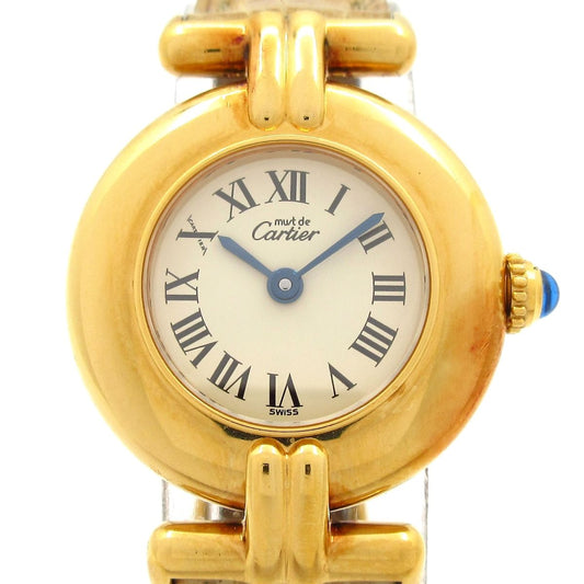 Cartier Watch Must Colise Vermeil 925 Leather Strap Ivory