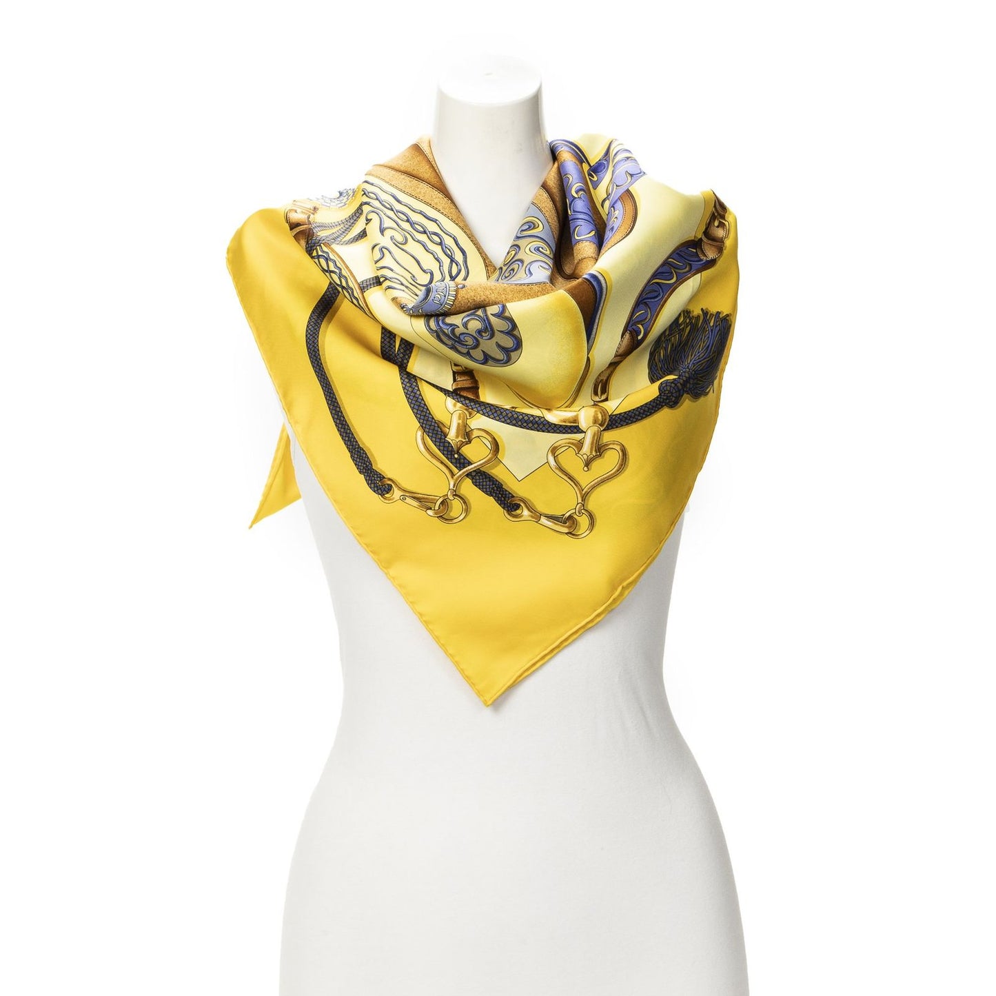 Hermes Scarf Yellow Blue Brown Silk