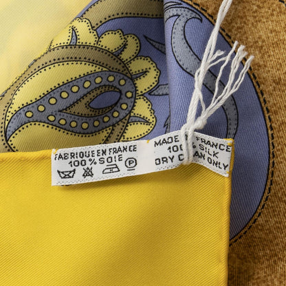 Hermes Scarf Yellow Blue Brown Silk — view 5