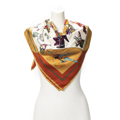 Hermes Scarf Tan Ivory Orange Silk