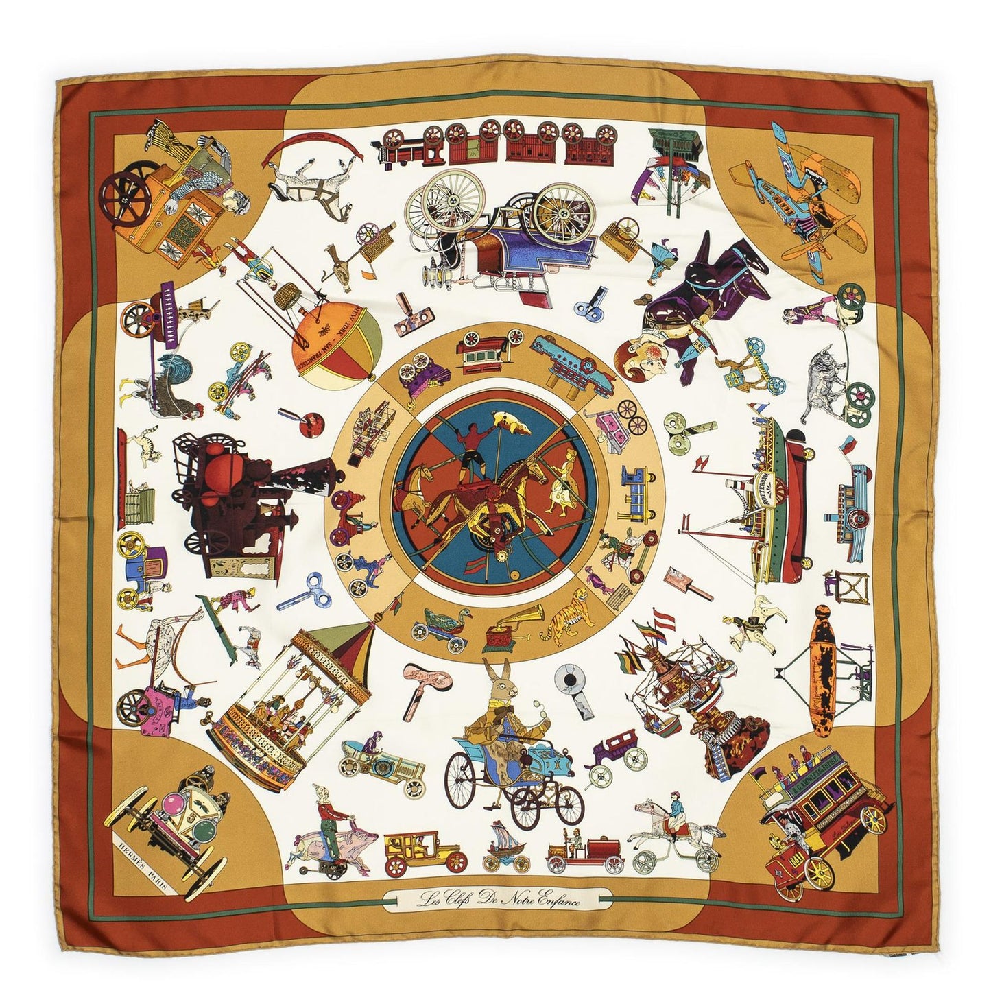 Hermes Scarf Tan Ivory Orange Silk — view 2