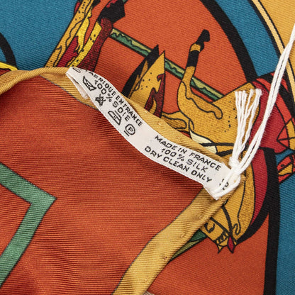 Hermes Scarf Tan Ivory Orange Silk — view 5