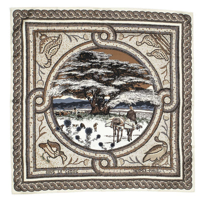 Hermes Scarf Brown Beige Twill Silk — view 2