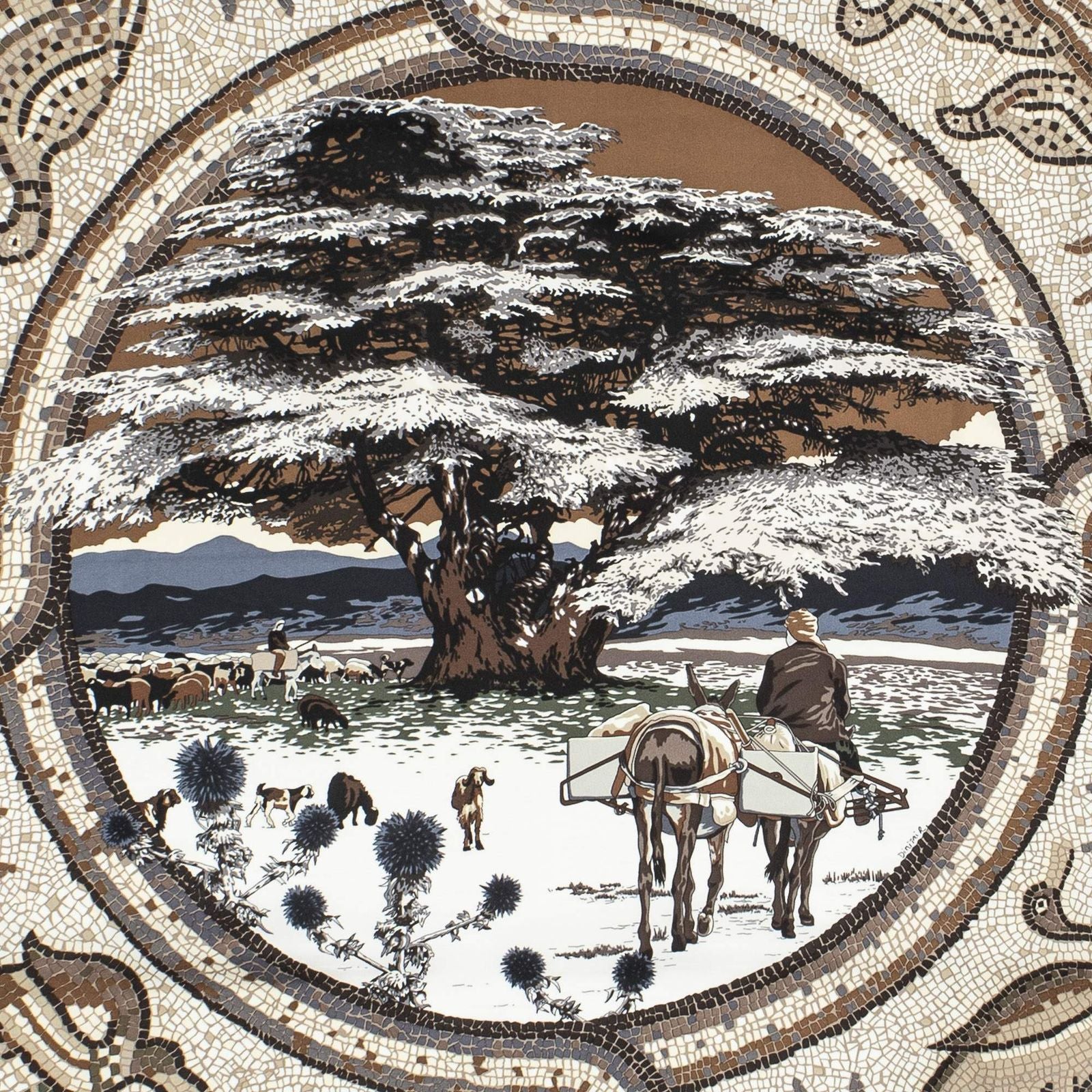 Hermes Scarf Brown Beige Twill Silk — view 3