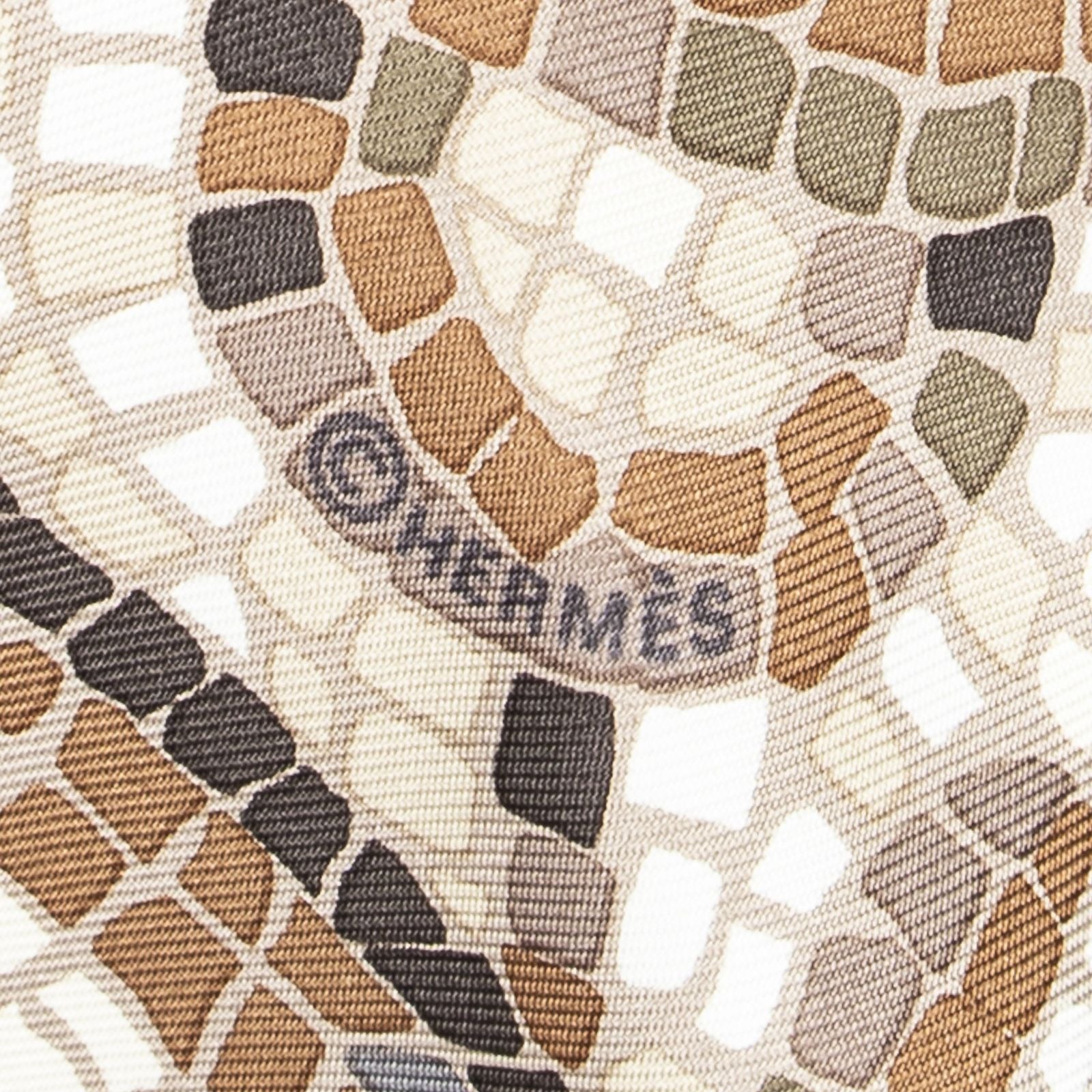 Hermes Scarf Brown Beige Twill Silk — view 4