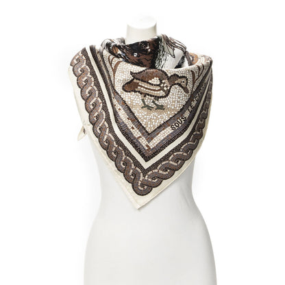 Hermes Scarf Brown Beige Twill Silk
